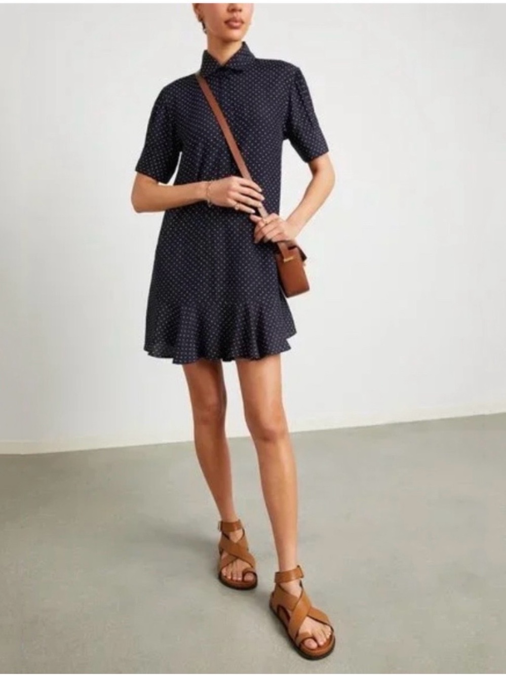 Goop G. Label Denise Navy Polka Dot Print Mini Shirt Dress Size 2 - XS